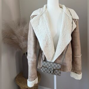 Splendid Tan and Cream Teddy Jacket with Plush Lapels